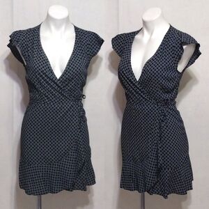 Abercrombie & Fitch Black Chain Print Wrap Mini Dress XS Date Night Chic Party